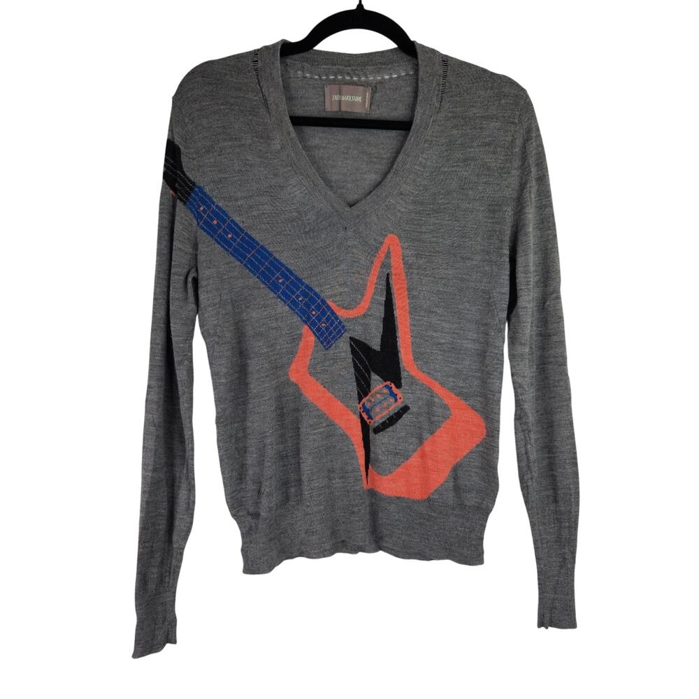 Zadig & Voltaire Ready Bis Guitar V-neck sweater 100% Merino Wool XS